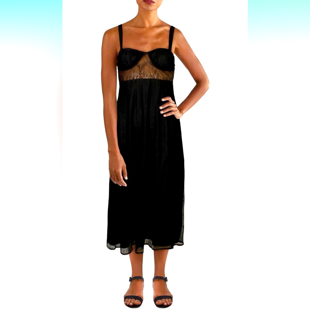 Sweetheart Midi A-line Lace Overlay Dress with See-Through Midsection. Size XL